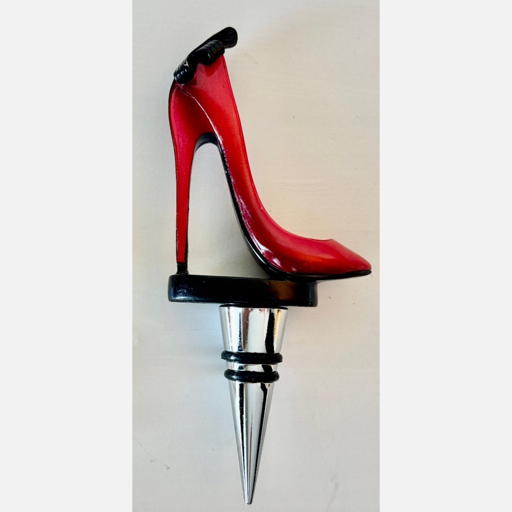 Stiletto Wine Bottle Stopper Red High Heel Fashionista Glam Barware Hostess Gift